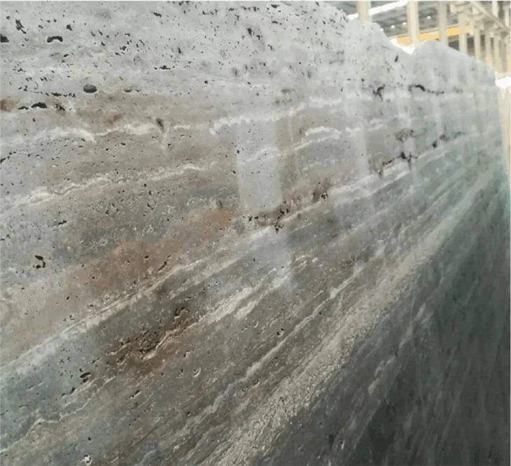 Natural Grey Marble Silver Grey Travertine Big Slab Cut To Size Tiles
