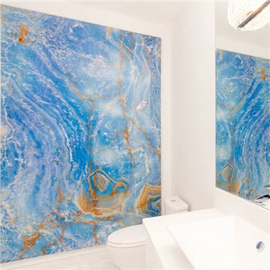 Panneau de mur de villa intérieure de luxe personnalisé en gros dalle de marbre Onyx bleu ciel