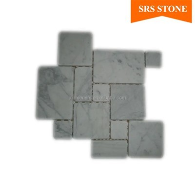Carrelage en forme d'éventail en carrelage de mosaïque blanc monté sur maille Mosaïque de marbre blanc de Carrare
